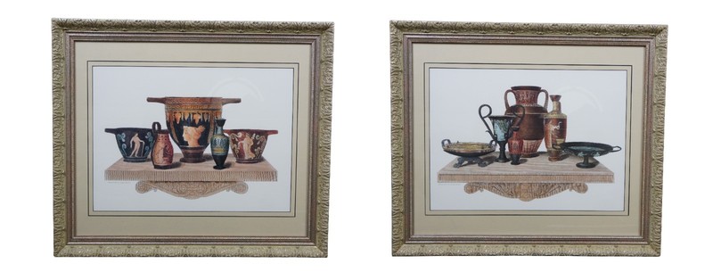 2 Henry Moses Neoclassical Greek Etruscan Pottery Urn Engraving Prints 28″