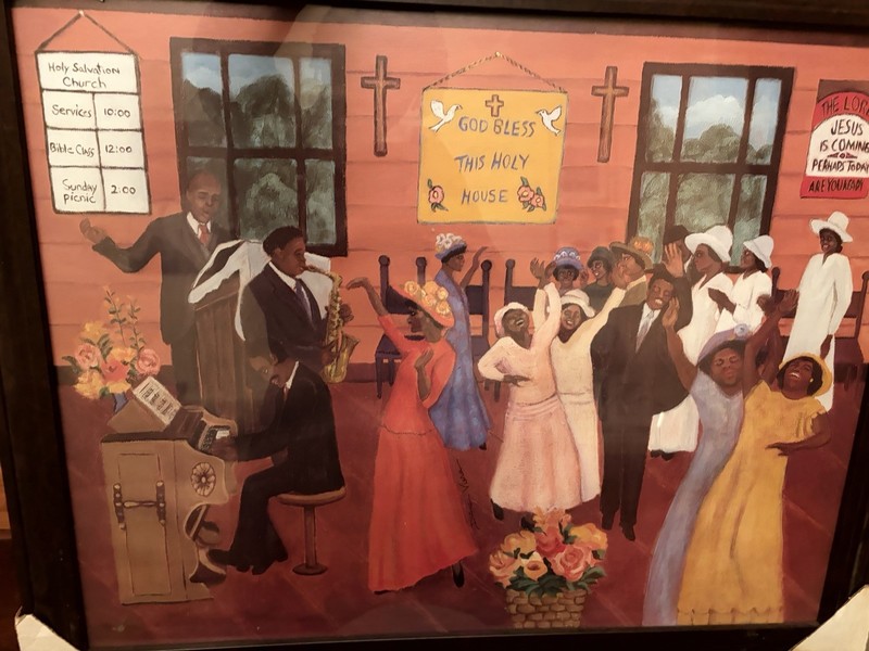 Larry Signed Framed Folk Art Painting Church Gospel Scene Music Dancing People