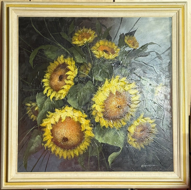 Christiana Original Oil Canvas Bold 3D Sunflower 43x43 inch frame
