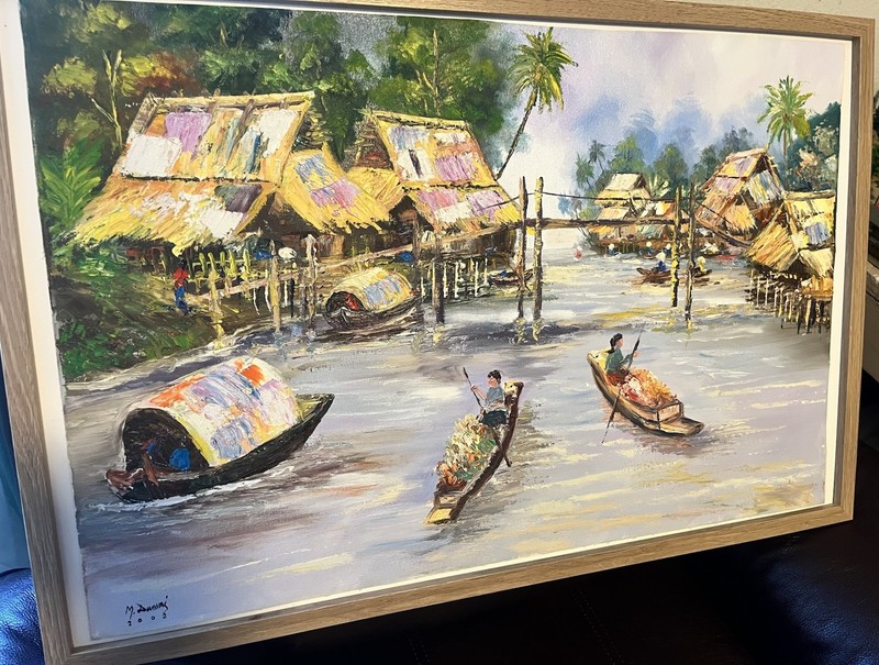 Monsoon Time Thailand Oil Painting NEWLY FRAMED 30 X 20