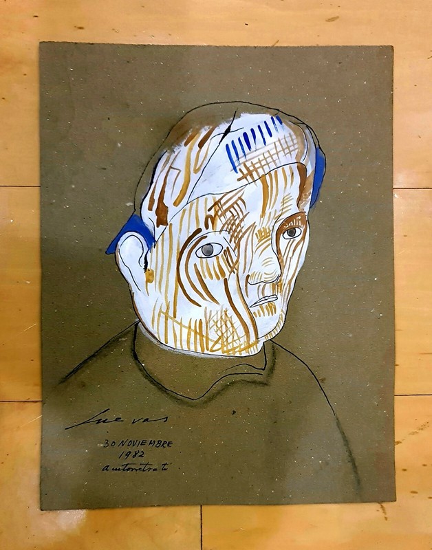 JOSE LUIS CUEVAS 11″ x8.25″ GOUACHE COLOR SELF PORTRAIT PAINTING ON PAPER SIGNED