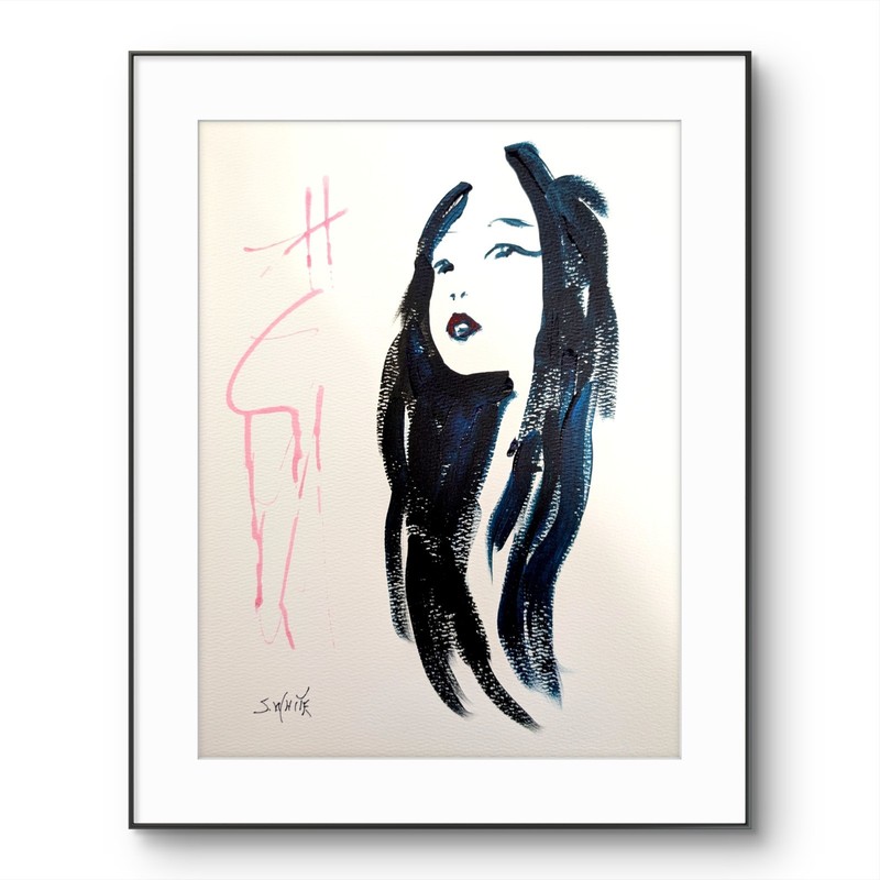 Figures Expressionism 9×12 Portrait Black Blue Pink Paper Original SWhite