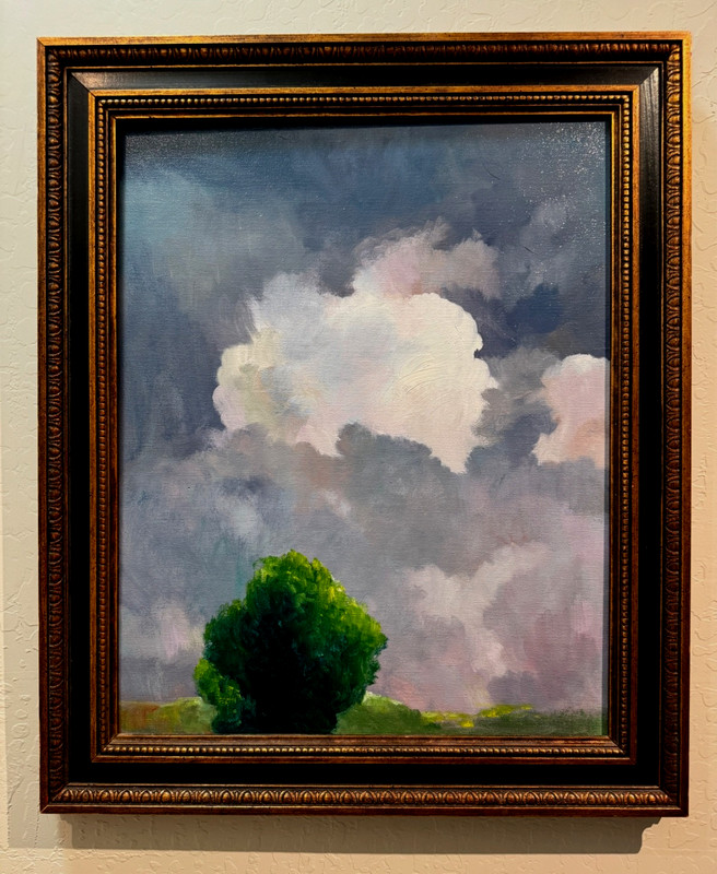 White Clouds Calm Afternoon Signed YASAMI oil painting canvas framed 24″ x 20″