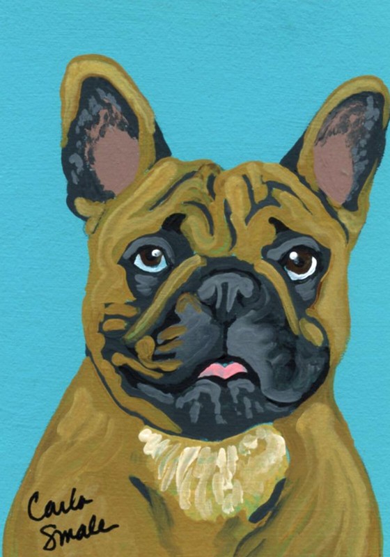ACEO ATC Original Miniature Painting French Bulldog Frenchie Dog Art -C. Smale