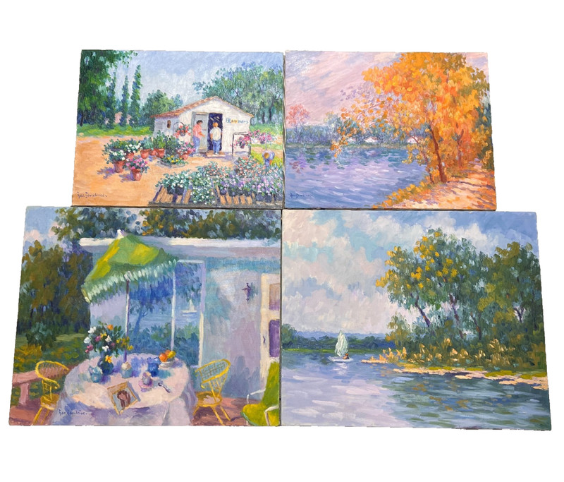 LOT OF 4 VINTAGE OIL PAINTING Ann Covalciuc 20X24 & 16X20 PASTORAL IMPRESSIONISM