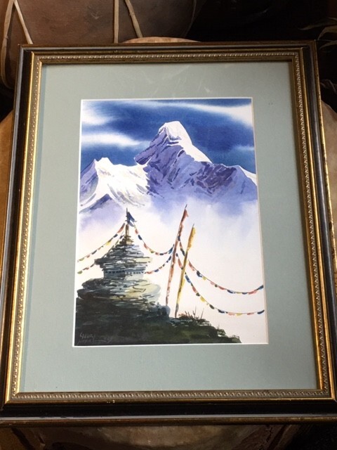 Watercolor Nepal Framed Glass Front Signed