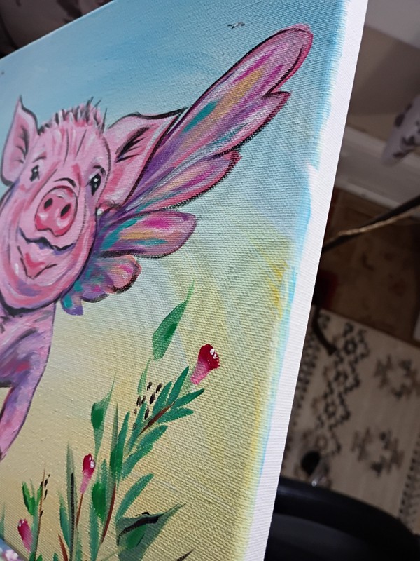 Flying Pig with Butterfly Wings 11x14 Canvas Original Art Expressionism Abstract gallery