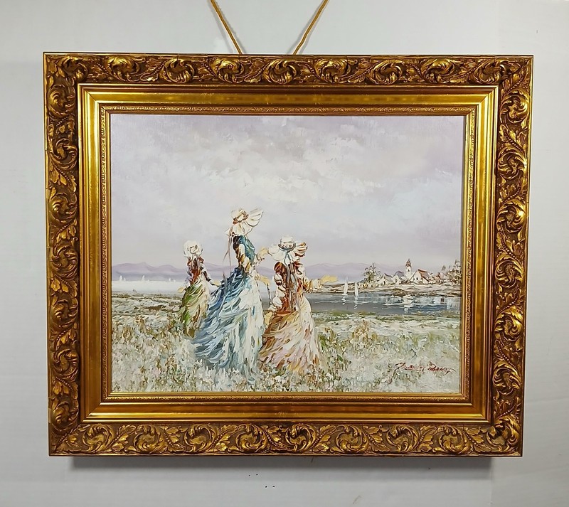 Gorgeous Marie Charlot Oil Painting The Ladies and the Lake FREE SHIPPING!