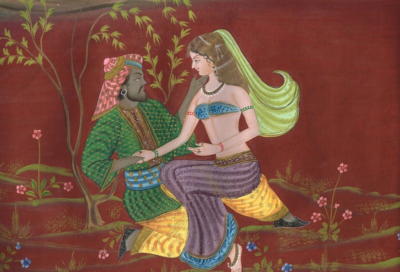 Couple Love Scene Painting Of Handmade Indian Mughal Art For Wall 22x17 Inches gallery