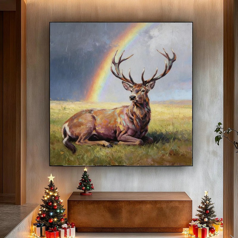 Home Decor Wall Art Animal Deer Elk Abstract Hand Painted Oil Painting on Canvas