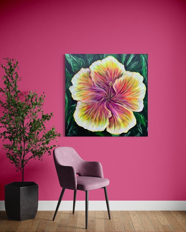 Hibiscus Yellow Orange Pink Purple High Texture Metallic Large Original Painting gallery