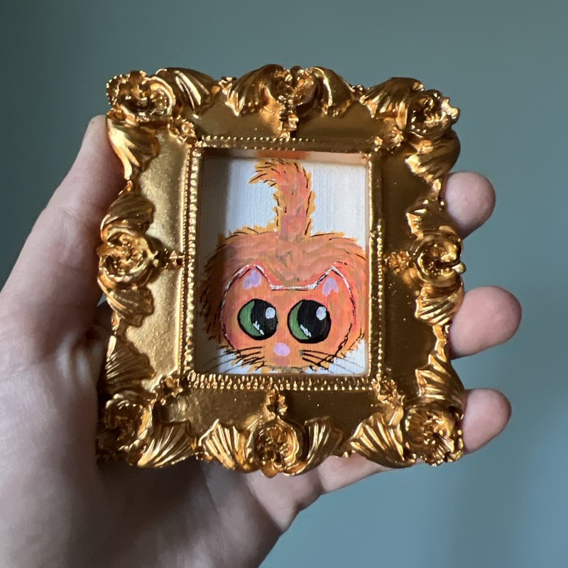 Ginger Cat,kitty ,cute,funny original miniature painting,small,mini
