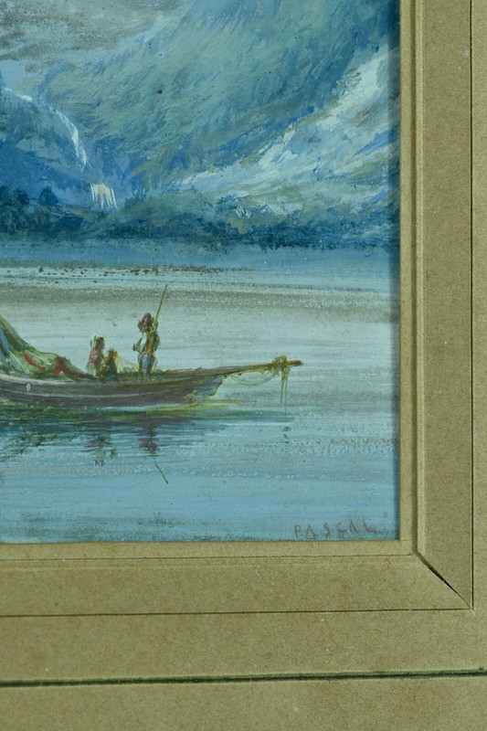 Painting Antique Gouache Paul Pascal View Of Pyrenees Animated Lake MTB 19 Th gallery