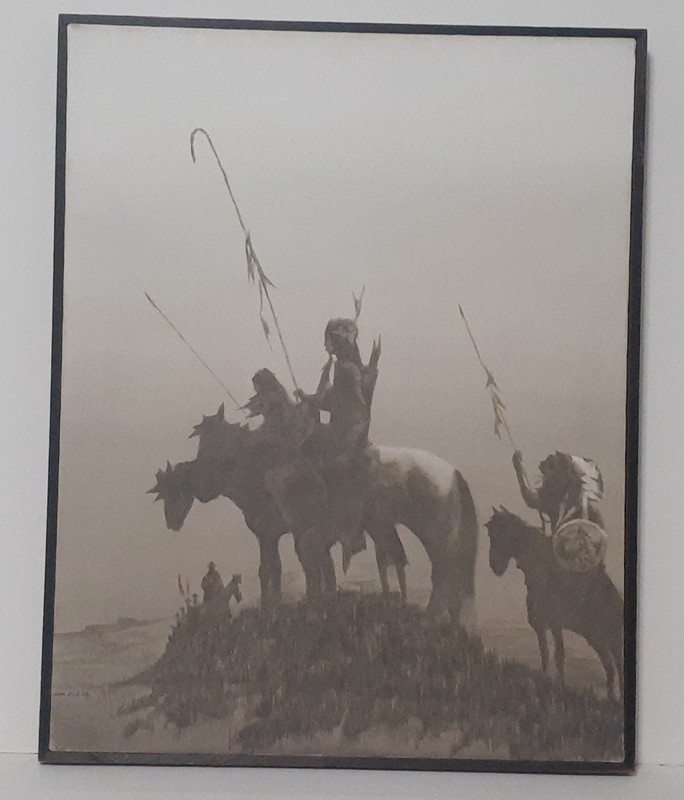 John Pace Framed Original Oil Painting «Pow Wow with the Blackfeet»- 23″ x 29″