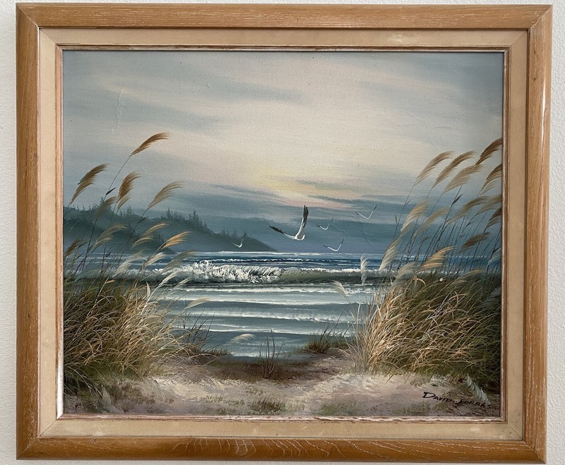 David Forbes Original Beach Scene Large Framed Canvas Oil Painting