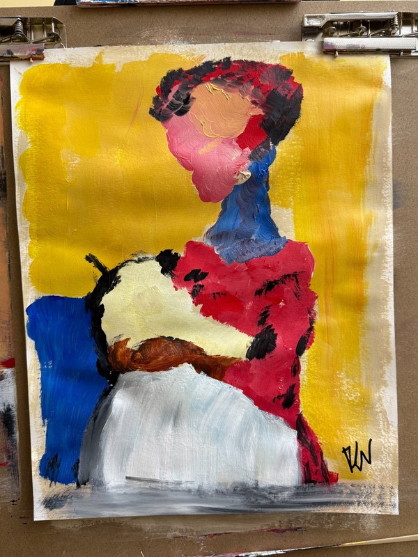 Original 11x14 Expressionist Hand Painted Signed Acrylic Paper Art Girl & Doll gallery