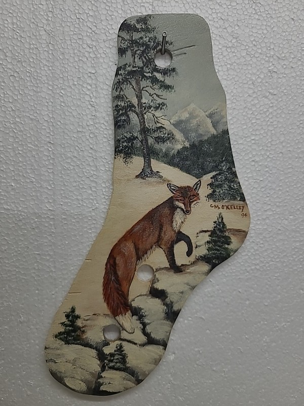Unique One Of A Kind C.M.O’KELLEY Hand Painted Fox In Winter Scene Wood Sock…