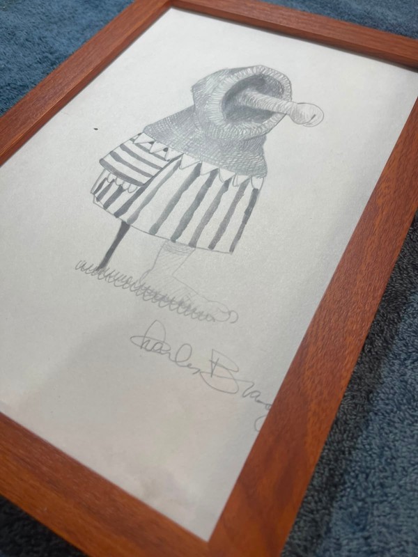 CHARLES BRAGG DRAWING ON ANTIQUE PAPER, FRAMED ON WOOD, SIGNED AND SEALED gallery