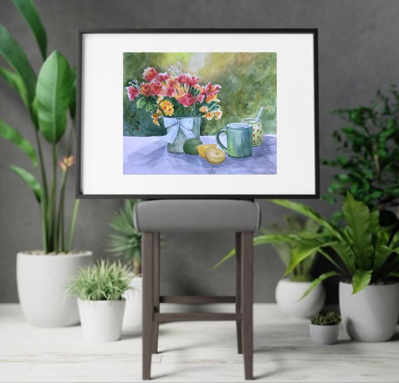 Original new watercolor painting "A still life with lemons” $50 Home decor Art gallery