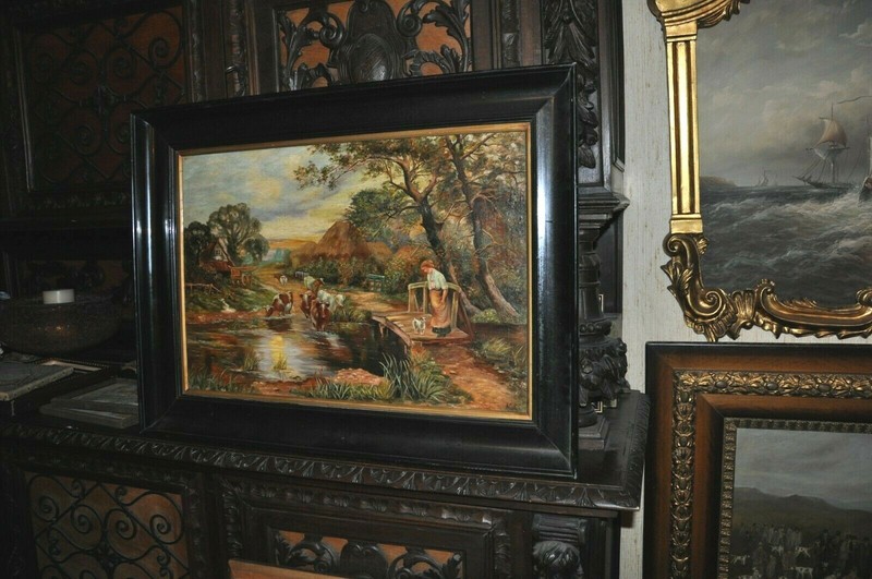 Wonderful Large 19th Century Genre Allegorical Landscape Painting
