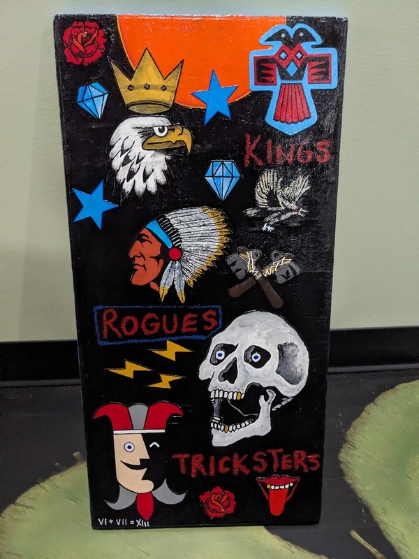 'Kings, Rogues, Tricksters" Collage Painting Original Outsider Folk Art 24"X12" gallery