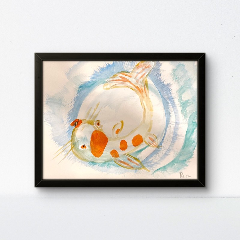 Inspired Swirl Koi #11 11 X 14" Neo Impressionist Water Color Painting Paper gallery