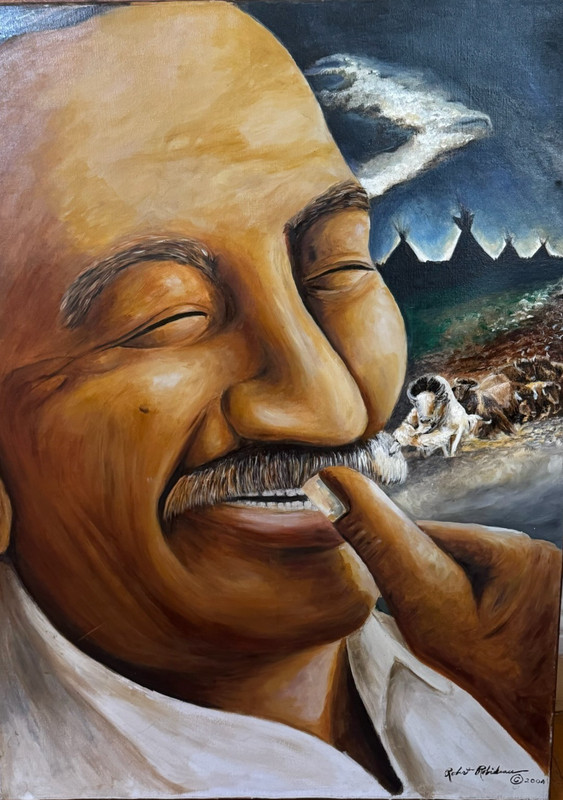 Native Art Robert Robideau «Leonard Peltier» Oil On Canvas 39 x 29.5 2004