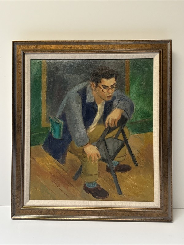MID CENTURY PAINTING AMERICAN REGIONALISM WPA STYLE YOUNG MAN PORTRAIT MYSTERY