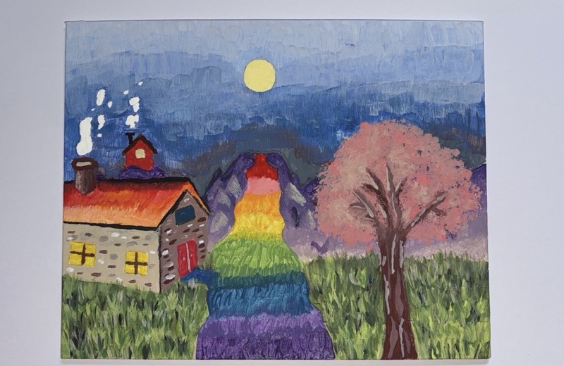 Original Acrylic Painting – Cozy Mountain Village– 8×10 Flat Canvas Landscape
