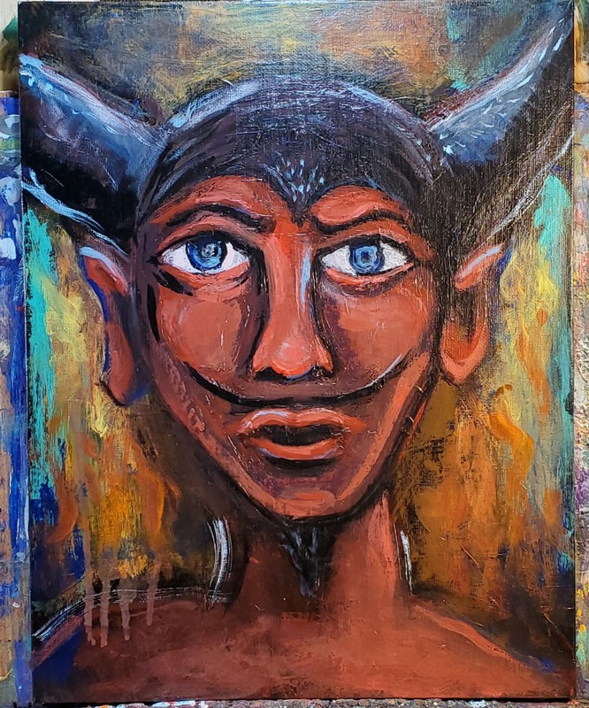 Devil Satan Lucifer Demon Original Painting Outsider Folk Art