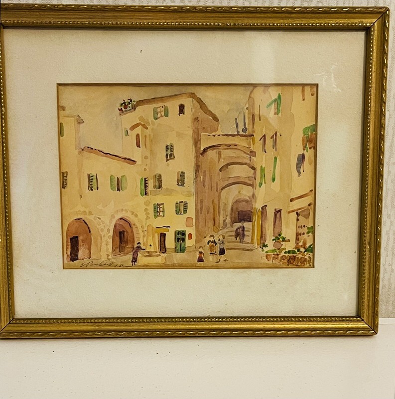 All Original Signed Antique Watercolor Painting of Italian Town Scenery gallery
