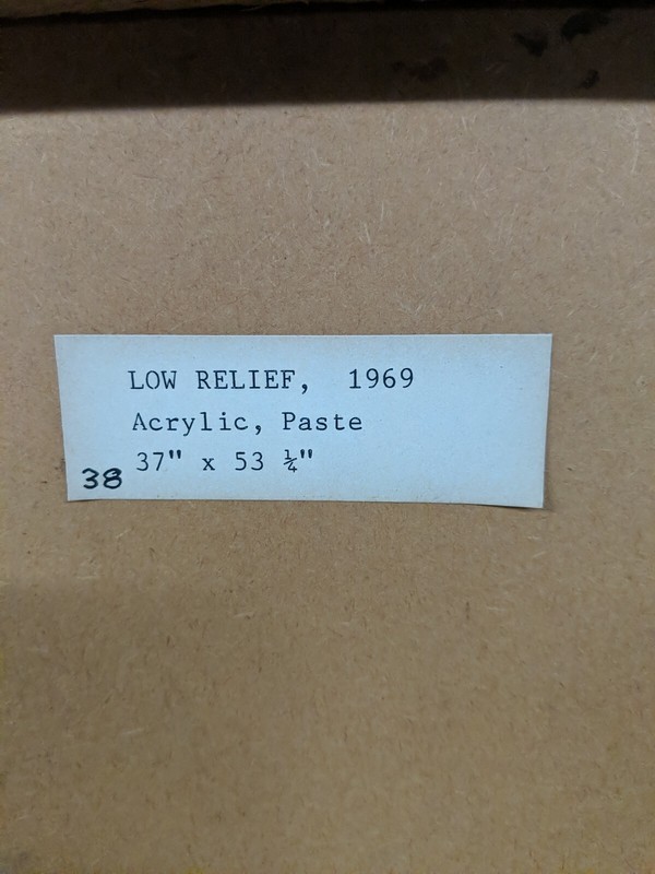 William Saltzman 1969 framed plaster on board 37 in x 53 in "Low Relief" gallery
