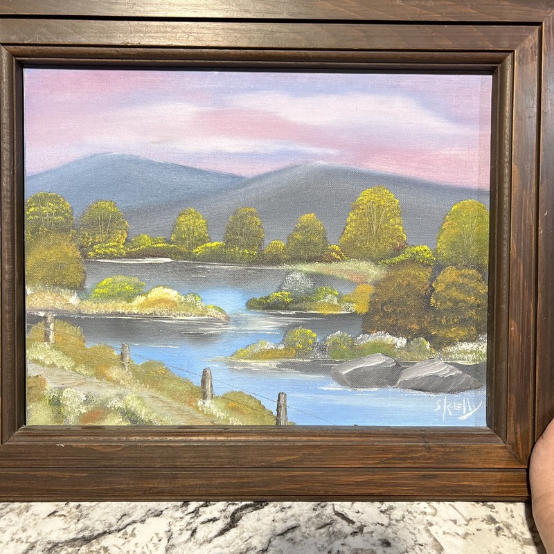 Original Vintage Landscape painting 11×14 in a 14.5×17 frame signed SKELTON 1991
