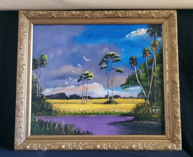 JERRY CHAPUT FL. HIGHWAYMEN STYLE PAINTING SIGNED 2x OIL ON MASONITE FRAMED COA