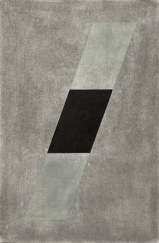 Original Geometric Abstract Minimalist Painting Hard-Edge Style Oil On Paper