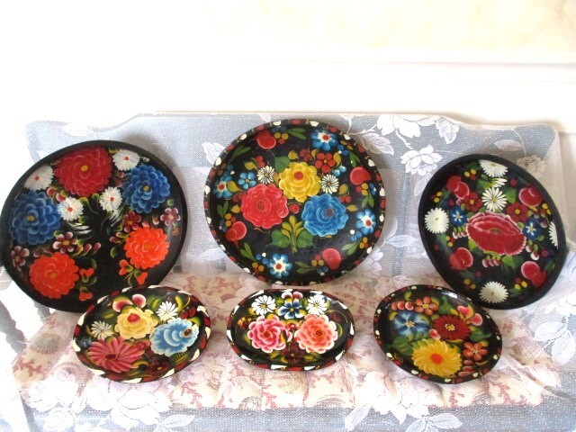 Vintage Hand Painted Octagonal Folk Art Fruit Tole Kitchen Serving Display Tray gallery