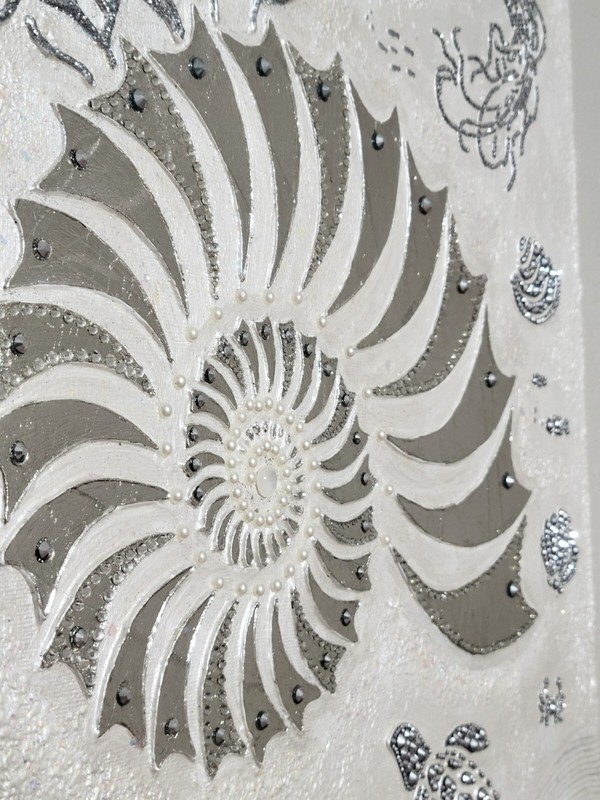 Original Canvas Painting SHELL, Silver, Glitter, Pearl, Acrylic Texture Paste gallery