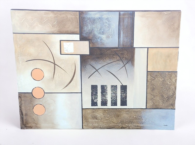 Large Acrylic on Canvas Signed Geometric Contemporary Painting 48" X 36", c1990s gallery