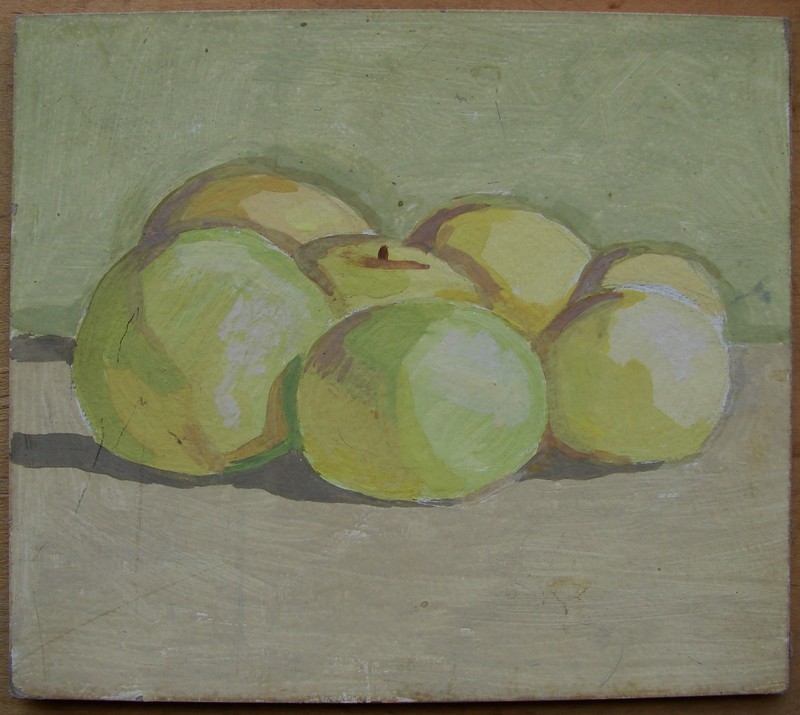 Ukrainian Soviet USSR tempera Painting still-life modernism apples