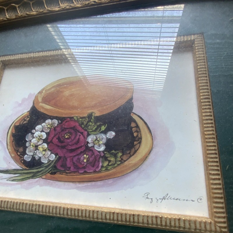 Peggy Abram’s Signed Framed Original Still Life Hat Flowers Watercolor Print gallery