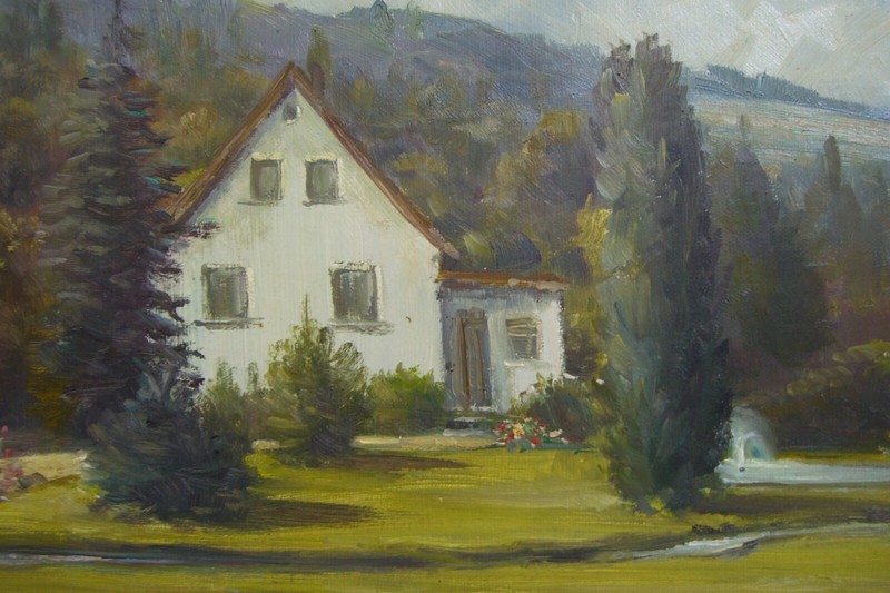 G. RÖDEL Painting House With Garden By The Stream Hill Fir Landscape Garden Pond gallery