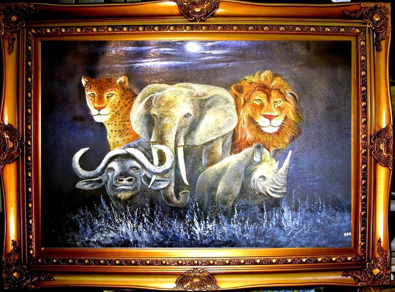 LION ELEPHANT LEOPARD BUFFALO RHINO 36″ oil painting HAND PAINTED art gift F69