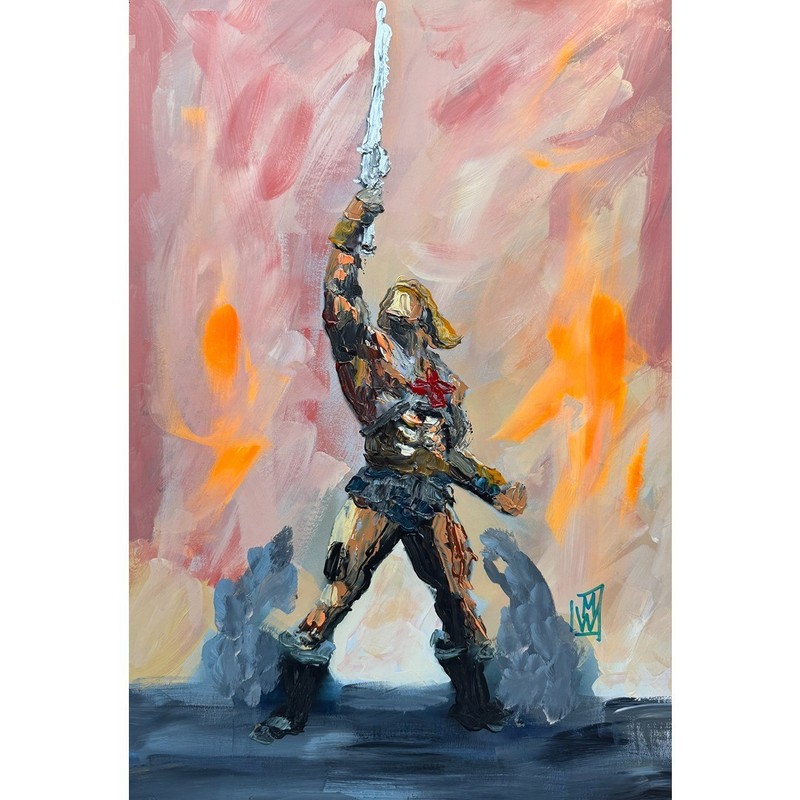 ORIGINAL Abstract He-Man MOTU Raising Sword Comic Pop Art Painting 13×19″