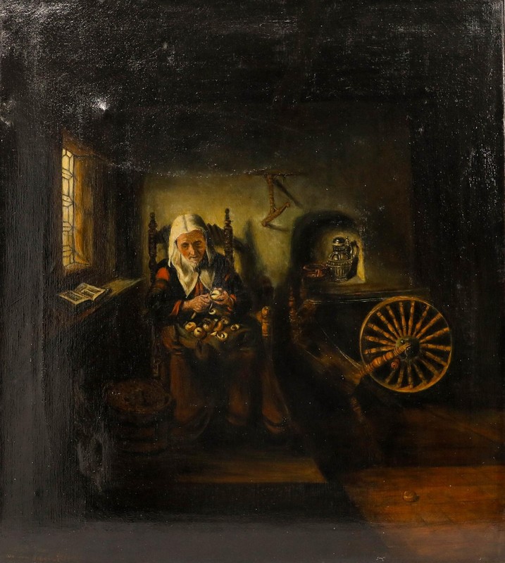 Maya Ellon After Nicolaes Maes - c.1900 Oil, Peeling Apples gallery
