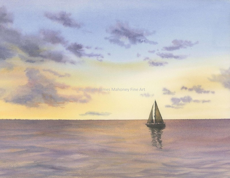 Sailboat Sunset 002 Original Watercolor Painting – Unframed