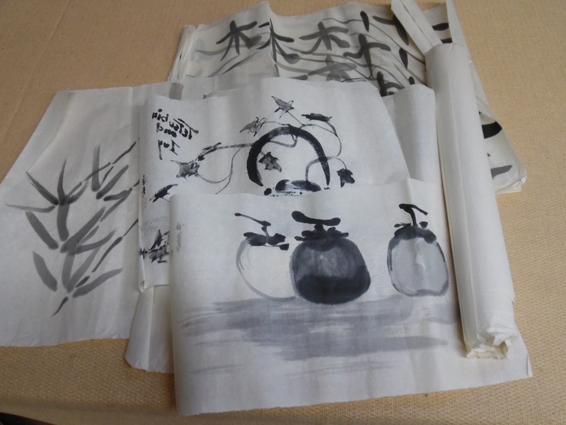Roll Of Chinese Art Paper w/ A Few Handpainted Pieces