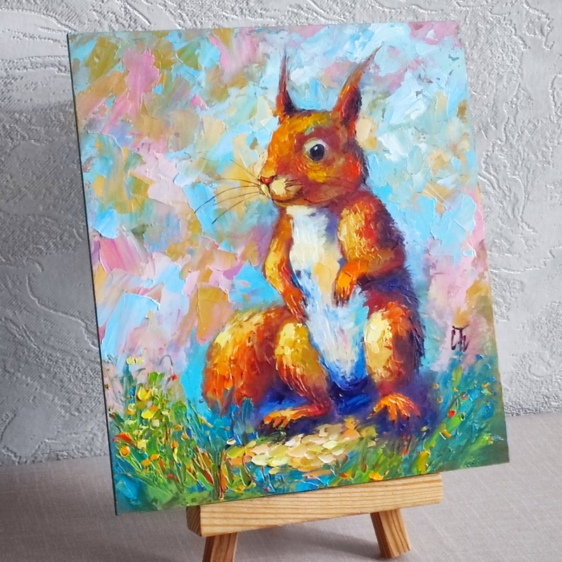 original oil painting Red Squirrel Portrait artwork Wild Animals wall art 8*7 in gallery