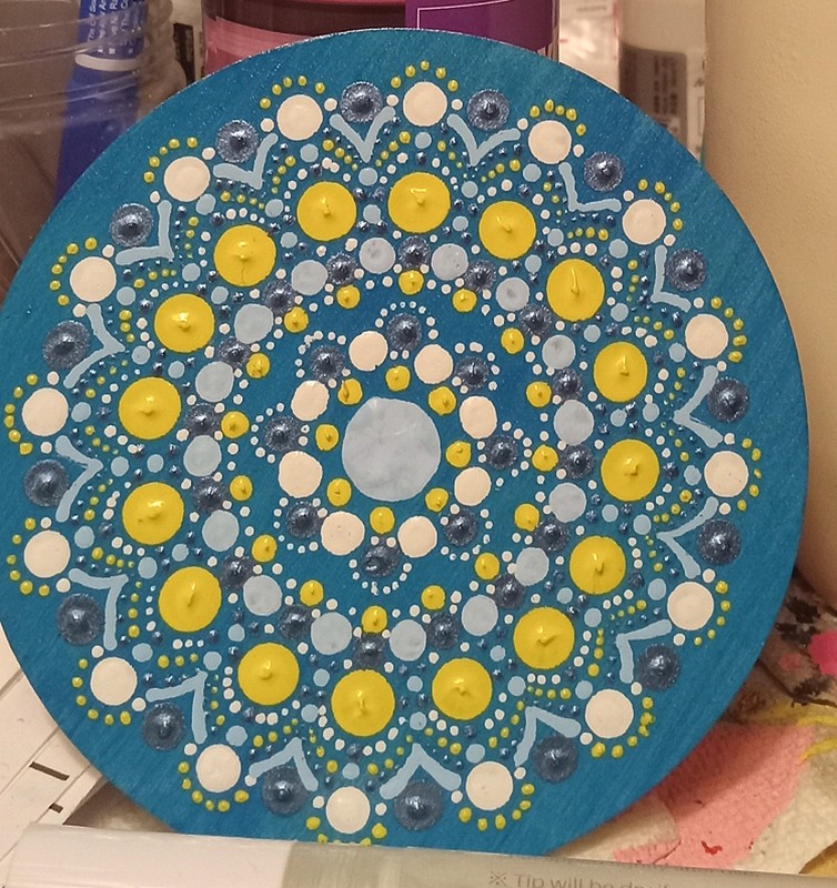 4 Inch Round Dot Mandala Art Painting In Acrylic Paint On Wood
