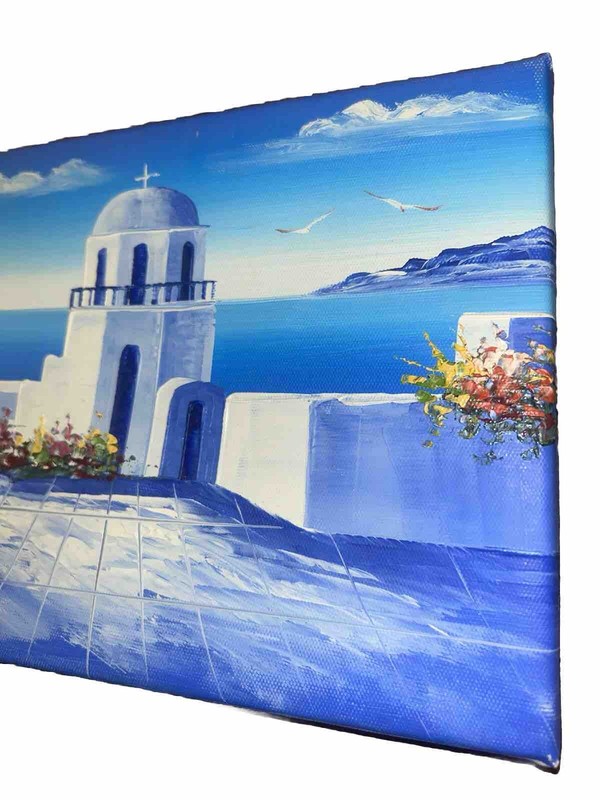 Modern Contemporary Greek Landscape Flowers Canvas 8”T 10”W Unsigned #2of3 gallery