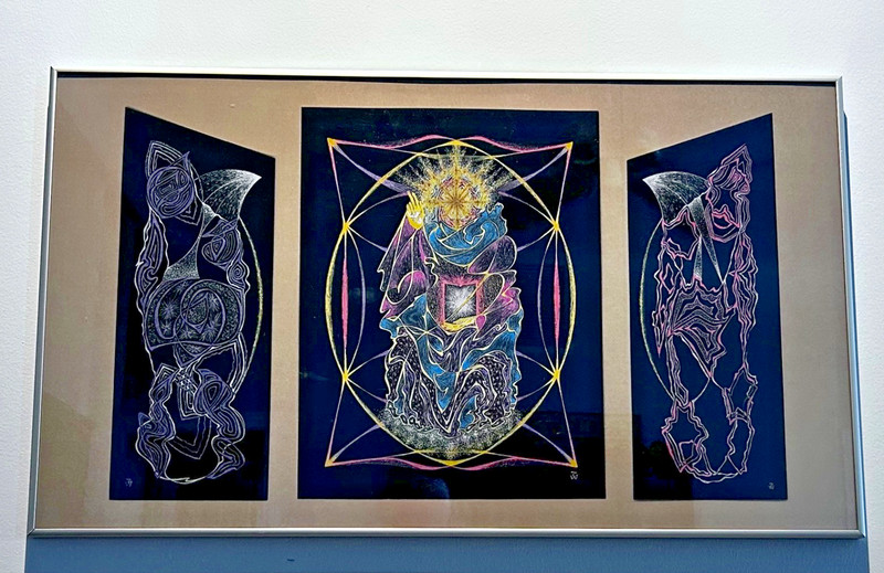 Abstract Spiritual Geometric TRIPTYCH Archangel Metatron UV Sensitive Framed